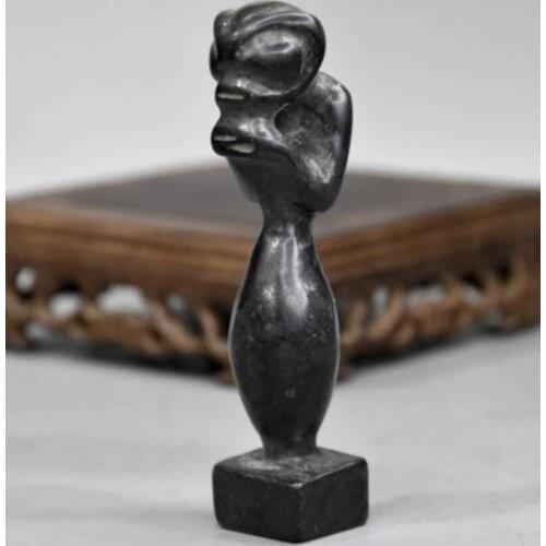 Hongshan culture archaize black iron meteorite sculpture ancient figure statue #9
