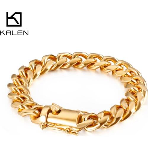 Kalen Exquisite Polished High Quality Stainless Steel mens and Womens Bracelet 13mm Chain Jewelry