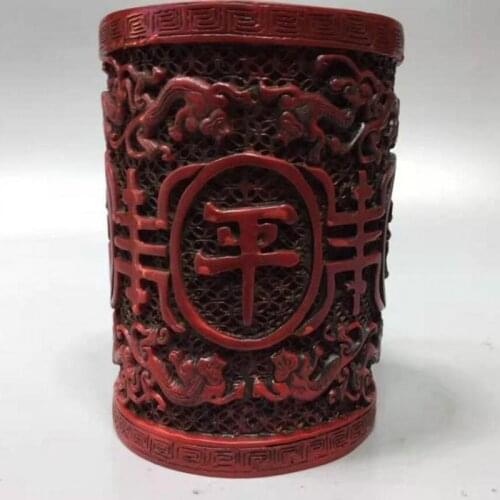 Chinese imitation red coral Brush pot crafts statue pen container Penholder pen rack