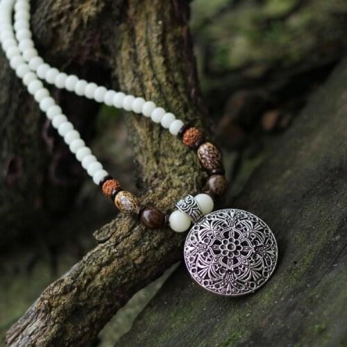 Sweater necklace Ethnic jewelry wholesale original handmade natural white Rhodi Root beads vintage necklace