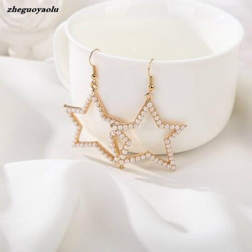 Korean Version Of The Geometric Pearl Earring Five-pointed Stars Girl Heart Retro Pop Earrings Fashion Jewelry Oorbellen Brincos