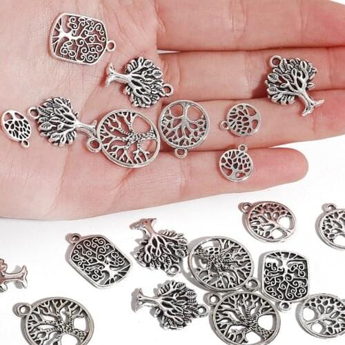 Vintage Life Tree Wisdom Tree Hollow Round Necklace Pendant Diy Alloy Jewelry Accessories Charms for Jewelry Making