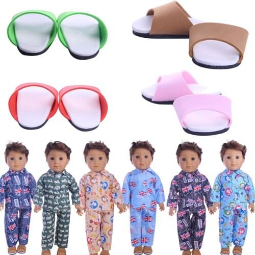 Doll Pajamas And Shoes Nightgowns 6 Colors For 18 Inch American&43 Cm Baby New Born Doll For Our Generation Girl`s Toy