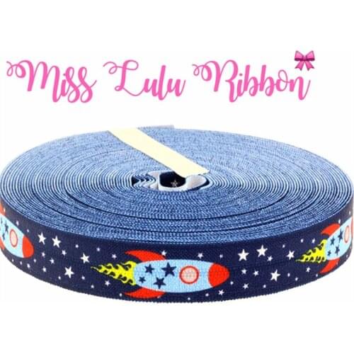 Ribbon Jewelry Accessories 5/8" 16mm 10 yards Space Plane Printed Elastic Ribbon FOE Star Hair Accessories MD1501028-22-2604