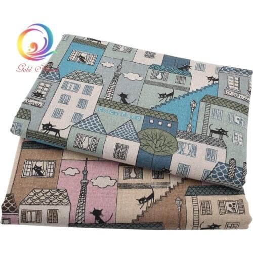 Cartoon Cat Patterned Linen Fabric Needlework Textile DIY Sewing Fabrics For Home Decoration Cloth Tablecloth Curtain Material
