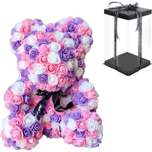 Best Welcome Fashion 40CM Teddy Rose Bear with PVC Gift Box for Christmas Days