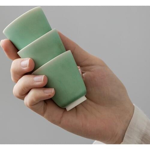 LUWU green ceramic tea cup handmade chinese kung fu cup 40ml