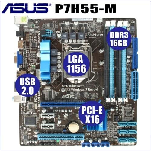 LGA 1156 ASUS P7H55-M Motherboard DDR3 16GB Cpu Pentium Core i7/Core i5/Core i3 Intel H55 Original Used Asus P7H55-M Mainboard