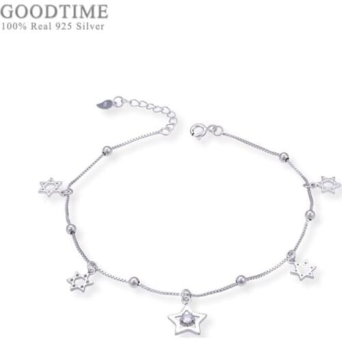 Fashion Women Anklet 925 Sterling Silver Hexagon Star Hollow Zircon Anklet Decoration Jewelry Foot Accessories For Girl Gift