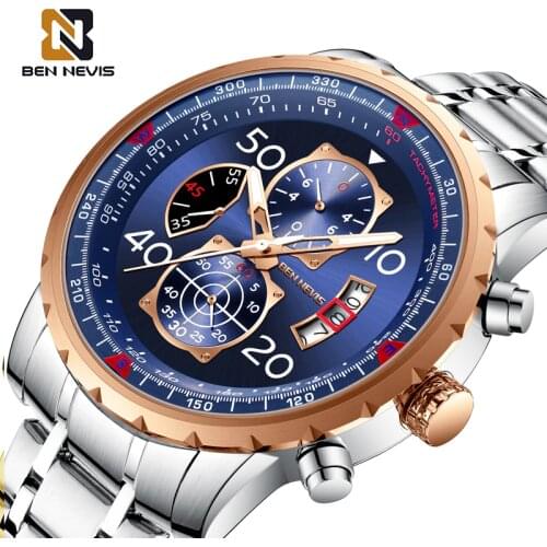 BEN NEVIS Men Watches 2020 Luxury Fashion Blue Male Clock Date Display Stainless Steel Strap Business Watch Reloj Hombre