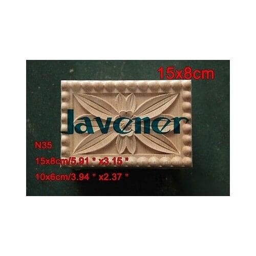 N35 -15x8cm Wood Carved Long Square Applique Flower Frame Door Decal Working carpenter Flower