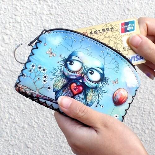 New graffiti cat elephant owl coin purses card holder Handmade Change purse zero wallets women clutch zipper coins bag pouch