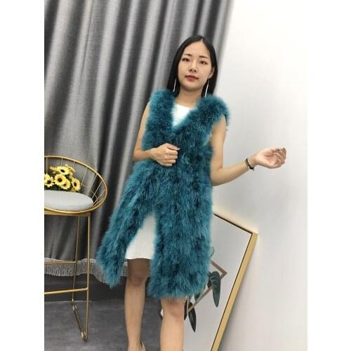 New New Womens real genuine natural ostrich fox Fur vest fashion long Jacket gilet custom any size