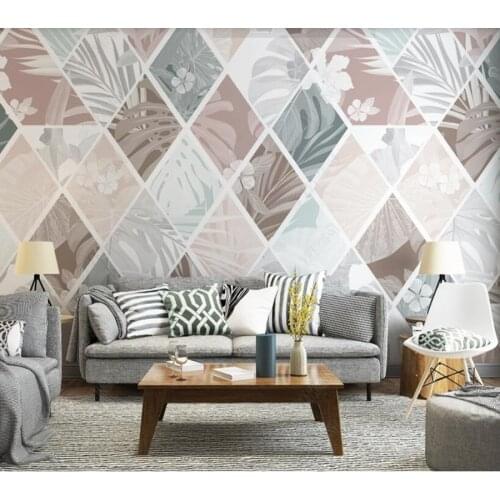 Custom papel parede tropical plant leaf pattern geometric latt for living room bedroom sofa background wall decoration wallpaper