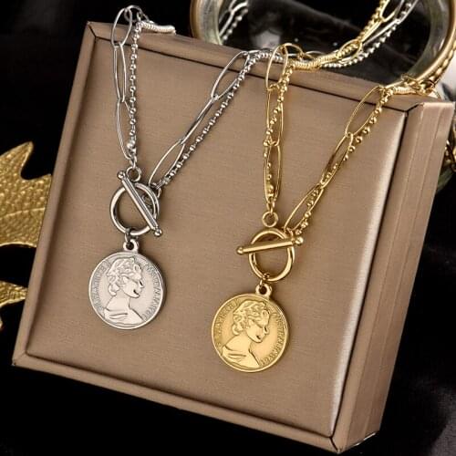 Titanium steel beauty head OT button necklace simple temperament collarbone chain neck chain joker niche design sweater chain