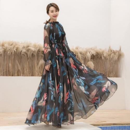 New Tropical Long Sleeve Floral Holiday Beach Bridesmaid Maxi Dress Sundress Plus size Party maxi dress for women