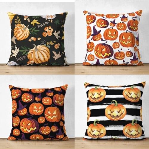Halloween Pillow Case,Cotton Square Pillowcase,Orange Pumpkin Throw Pillow,Trick or Treat Home Decor,Bedroom Decor,Fall