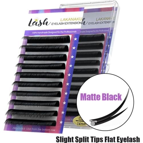 LAKANAKU Matte Ellipse Lash Extension Split Tip Ellipse Flat Roots 0.15/0.20 Individual Volume Eyelashes Makeup Lashes