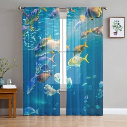 Bedroom Sheer Curtains Ocean Fish Colorful Living Room Kitchen Window Curtains Garden Terrace Balcony Bedroom Sheer Curtains
