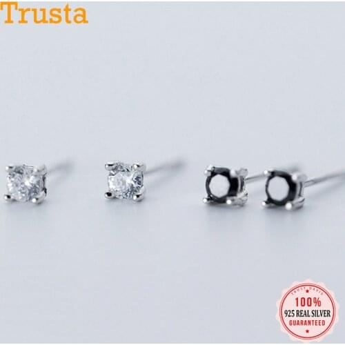 Trustdavis 925 Sterling Silver Fashion Tiny Dazzling CZ 3mm Stud Earring For Women Girls Kids Silver 925 Jewelry Gift DB1050