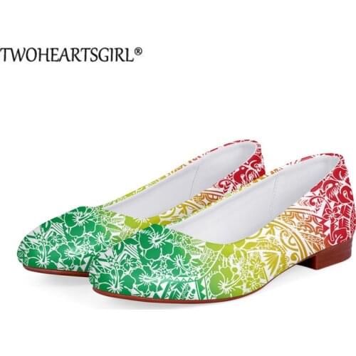 Retro Shoes Women Polynesian Tribe Style Slip-on Casual Loafers Colorful Hibiscus Pattern Low Heels Ladies Leather Flats Zapatos