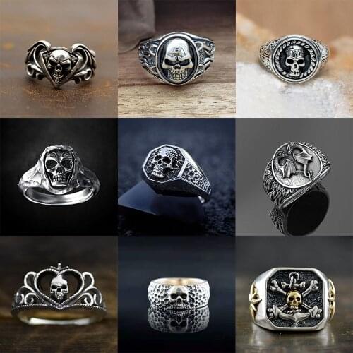 Vintage Creative Gothic Hollow Heart Shape Demon Skull Skeleton Men Women Wide Rings Handmade For Unisex Hip Hop Rock Ringsкольц