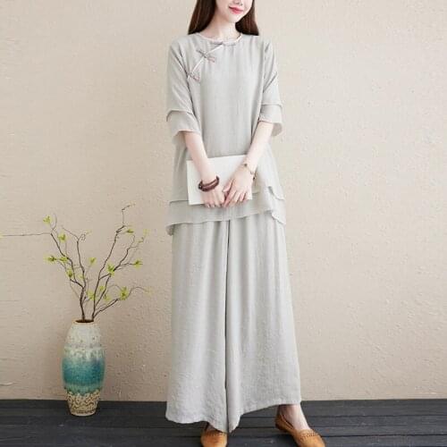 Women Blouse Linen Shirt Tops Traditional Chinese Clothing Yoga Tai Chi Uniform Tang Suit Breathable Casual Hanfu Outfits 30931