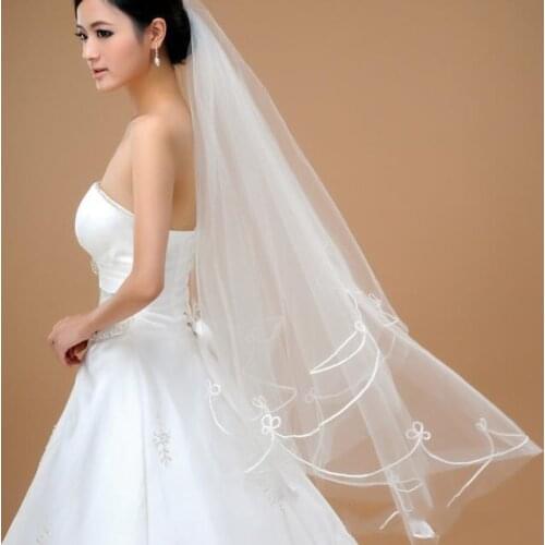 In Stock Wedding Veils Applique Bridal Wedding Accessories Elbow Length White Ivory Party Bride Wedding Veils