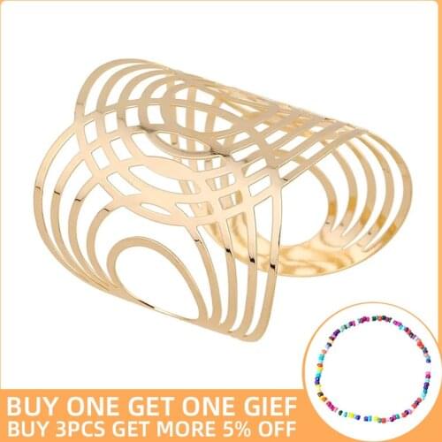 Wide Cuff Geometric Round Bracelet Bangles For Women Retro New Alloy Hollow Open Female Bangle Fashion Party Jewelry