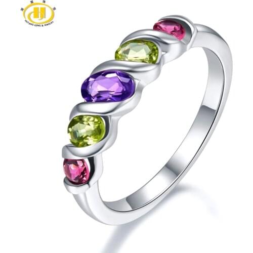 Hutang Engagement Womens Ring Natural Gemstone Amethyst Peridot Rhodolite Garnet Solid 925 Sterling Silver Rings Fine Jewelry