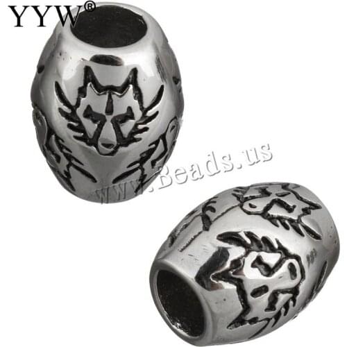 10pcs Stainless Steel Hollow Beads Large Hole 5mm Metal Slide Charm Bead Blacken For DIY Bracelet Jewelry Making Finding