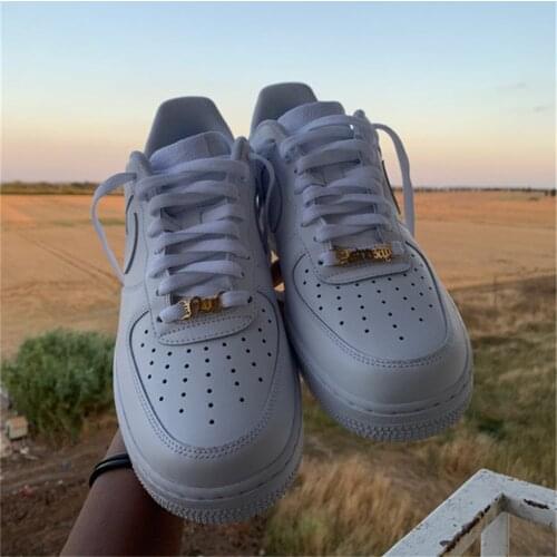 2021 Gothic Baby Girl Letter Shoelace Charm Running Shoe Stainless Steel Left RightShoe Tags Jewelry Women Girl Gift