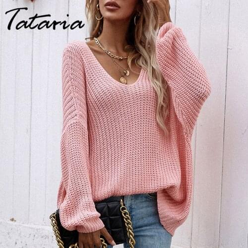 2021 Autumn Women Deep V Neck Knitted Sweater Buttons Up Long Sleeve Basic Crochet Knit Top Pullover Purple Womens Clothing