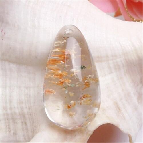 26x15x11mm Genuine Natural Garden Orange Green Phantom Quartz Crystal Waterdrop Pendant Bead Free Shipping Just One