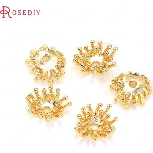 35777-G)10PCS 12x10MM Hole 1MM 24K Gold Color Brass Beads Caps High Quality Diy Jewelry Findings Accessories
