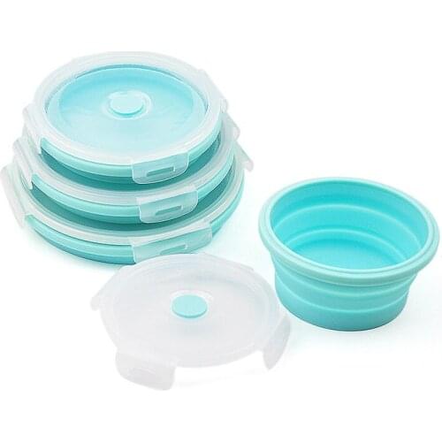50pcs Round Silicone Folding Portable Bento Box Collapsible Lunch Box for kid Food Dinnerware Microwave Food Storage Container