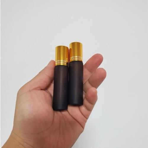 500pcs/lot 10ML Frosted Amber Glass Roller Bottle for Essential Oil Empty Bottles Steel Roller Ball with Gold Cap