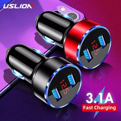 USLION 3.1A Quick Car Charge LED Display Fast Charger For Xiaomi Samsung Mobile Phone Adapter in Car Charger For iPhone 12 Pro