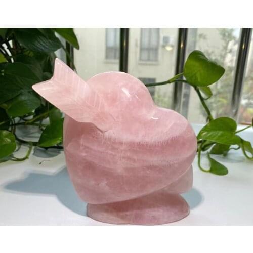 Free Shipping 1PC Natural And Mineral Stones Real Pink Crystals Love Heart Rose Quartz For Room Decor ZLF