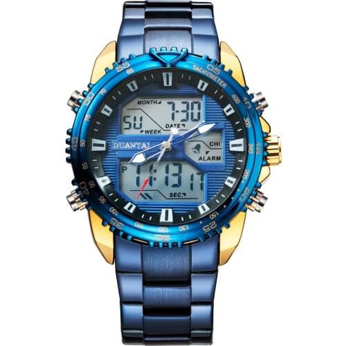 Duantai Steel Belt Multifunctional Double Movement Mens Watch Electronic Watch Sports Watch Waterproof Luminous Quartz Watch