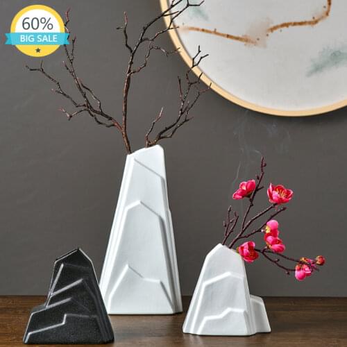 Rockery Black White Creative Ceramic Tabletop Nordic Vase Simple Modern Fashion Flower Vase Small Wazony Home Decoration AH50VS