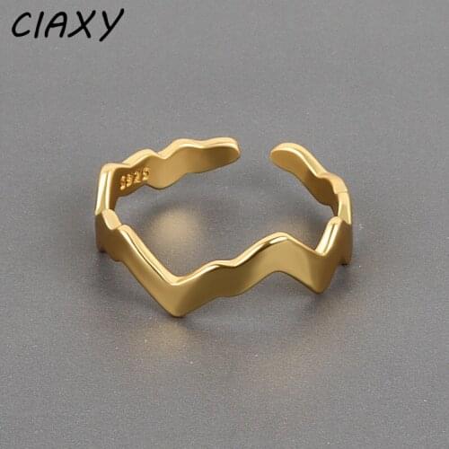 CIAXY 925 Sterling Silver irregular wave rings for women net red open smooth simple curve strip index finger ring Korea jewelry