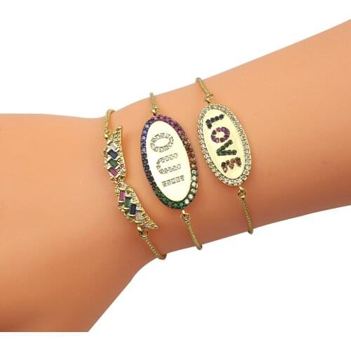 French oui Letter Bracelets Zircon Women Rainbow Wings Bracelet Gold Filled Jewelry Love Letter Cubic Zirconia bracelets femmes