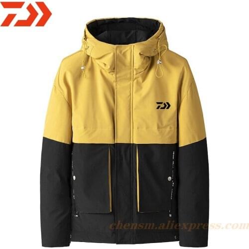 Mens Winter Daiwa Hooded Fishing Jackets Waterproof Fishing Clothes Thermal Fishing Shirts Thick Anti-Wrinkle Fishing Wear