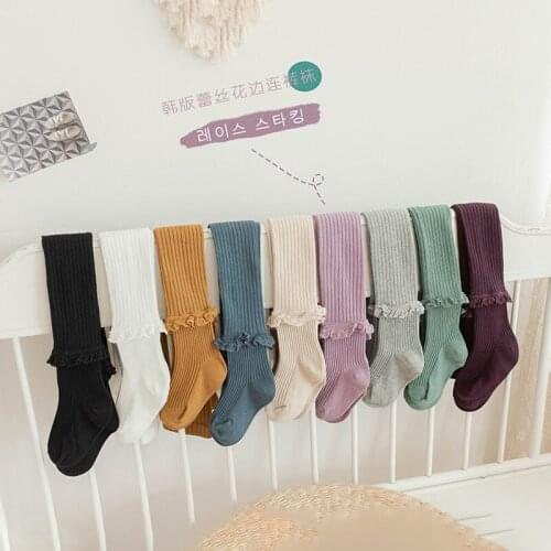 Menoea 8 Color Baby Girls Solid Color Legging Kids Spring Autumn Lace Long Pantyhose Knitted Socks Children Tight Cotton Pants