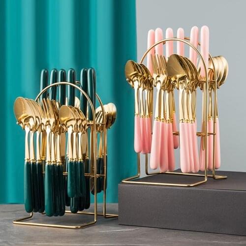 24Pcs/6Set Cutlery Set Stainless Steel Tableware Knifes Spoons Forks With Storage Rack Stainless Steel Dinnerware Spoon Set