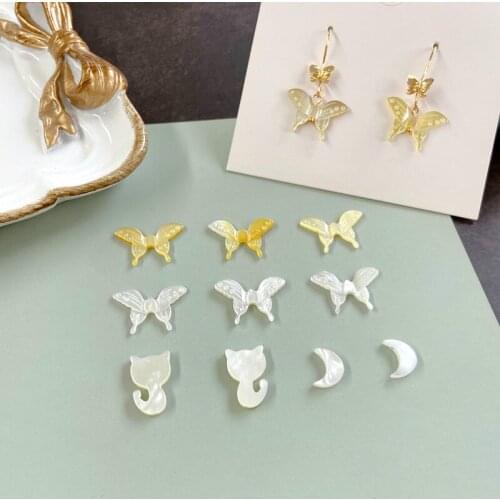 Natural Mother Shell Straight Hole Cat Butterfly Crescent Moon Homemade Necklace Bracelet Material DIY Earrings Accessories