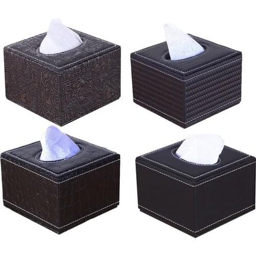 Faux Leather Small Square Paper Holder Tissue Dispenser Storage Box Car Home Hotel Table Decor