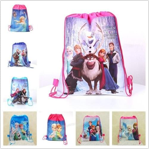 Disney Frozen Bag Non-Woven Princess Aisha Anna Cartoon Printed Drawstring Pouch Birthday Christmas Party Gifts Bag Decor