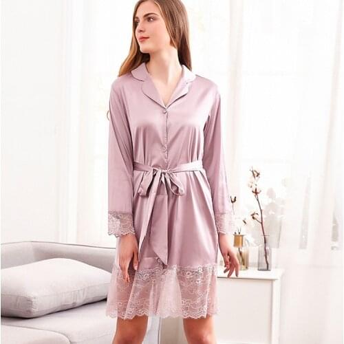 Nightdress Satin Lace Lady Kimono Bathrobe Summer New Nightwear Intimate Lingerie Loose Robe Gown Silky Sleepwear Home Dressing
